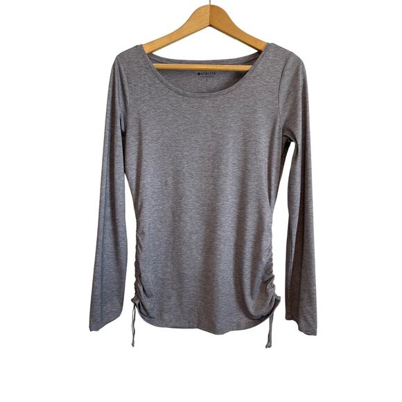 Athleta gray long sleeve top ruched solid neutral lightweight stretchy Size S - Picture 1 of 8